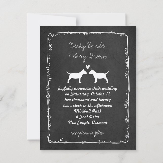 Convite Silhuetas de Bull Terrier Miniatura Casamento (Frente)