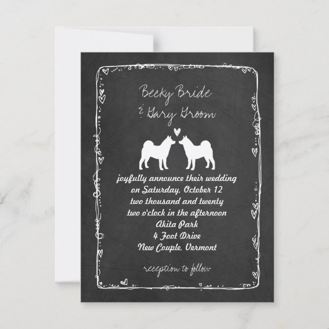 Convite Silhuetas de Cachorro Akita Casamento (Frente)