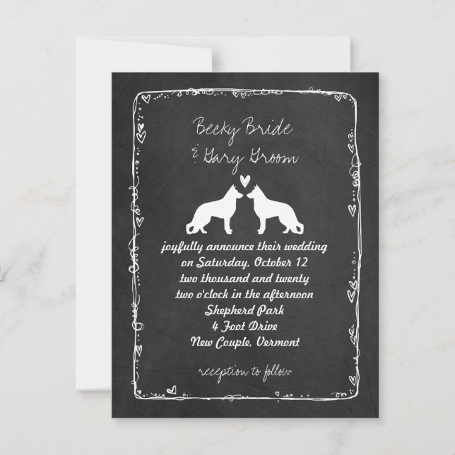 Convite Silhuetas de Cães Pastor Alemão Casamento (Frente)