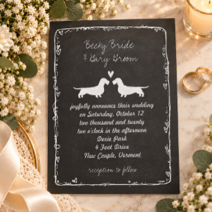 Convite Silhuetas de Dachshund de Pelo Cabeludo Casamento