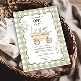 Convite Silly Goose 1st Birthday Green Gingham