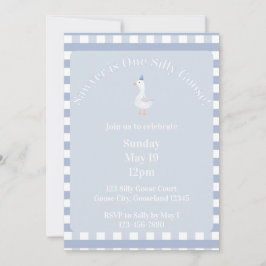 Convite Silly Goose 1st Birthday Invitation (Dusty Blue)