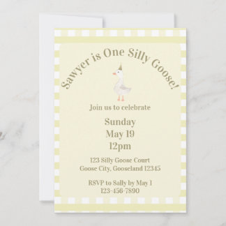 Convite Silly Goose 1st Birthday Invitation (Pale Yellow)