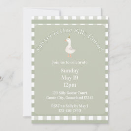 Convite Silly Goose 1st Birthday Invitation (Sage Green)