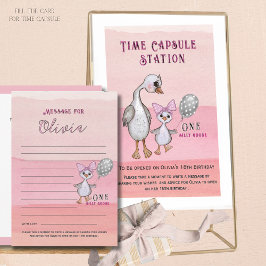 Convite Silly Goose 1st Birthday Pink Time Capsule Card
