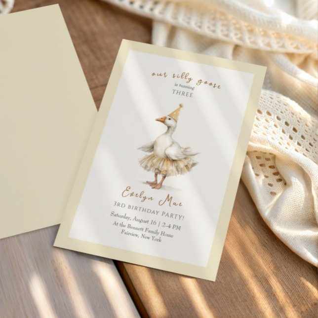 Convite Silly Goose 3º Aniversário Aquarela Amarela (Criador carregado)