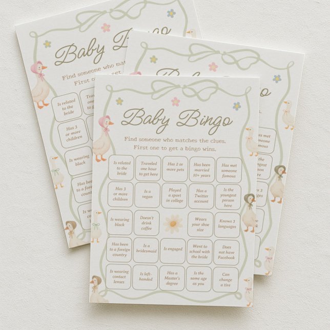 Convite Silly Goose Baby Shower Find the Guest Bingo Game (Criador carregado)