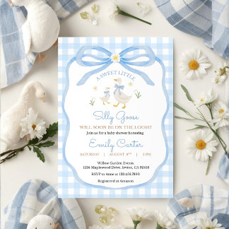 Convite Silly Goose Baby Shower Invitation Blue Plaid