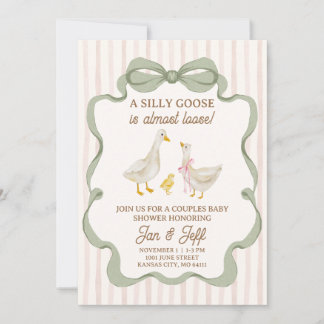 Convite Silly Goose Baby Shower Invite Pink Stripe