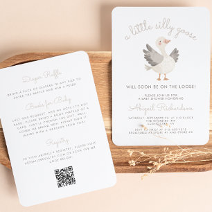 Convite Silly Goose Bege Código QR Neutro Chá de Bebê