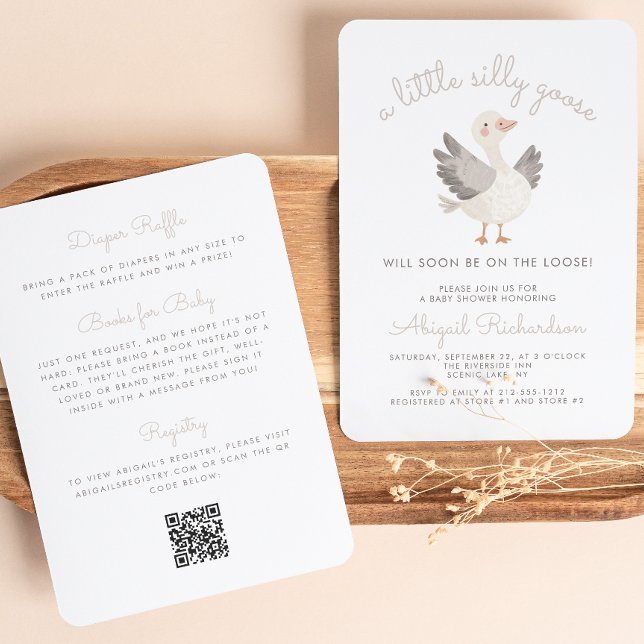 Convite Silly Goose Bege Código QR Neutro Chá de Bebê (Criador carregado)