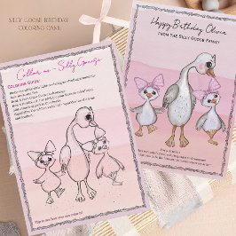 Convite Silly Goose Birthday Coloring Game Pink Bow Card