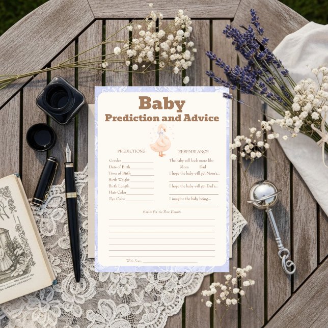 Convite Silly Goose Blue Baby Predictions & Advice Card (Silly Goose Blue Baby Predictions & Advice Card)