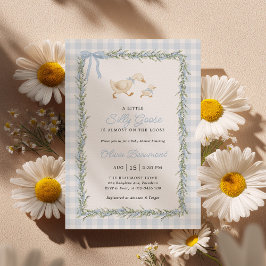 Convite Silly Goose Blue Gingham Baby Shower Invitation
