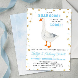 Convite Silly Goose Blue Watercolor Boys Baby Shower
