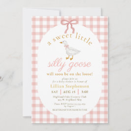 Convite Silly Goose Blush Pink Bow Gingham Baby Shower