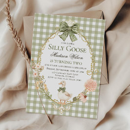 Convite Silly Goose Floral Green Gingham Birthday Party