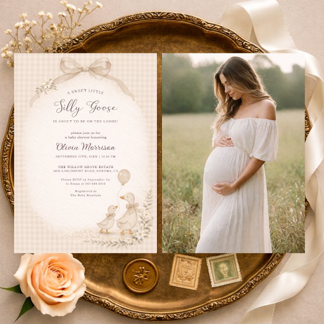 Convite Silly Goose Gingham Photo Baby Shower  (Criador carregado)