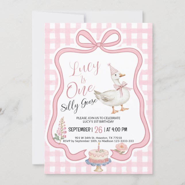Convite Silly Goose Girl 1st Birthday Invitation (Frente)