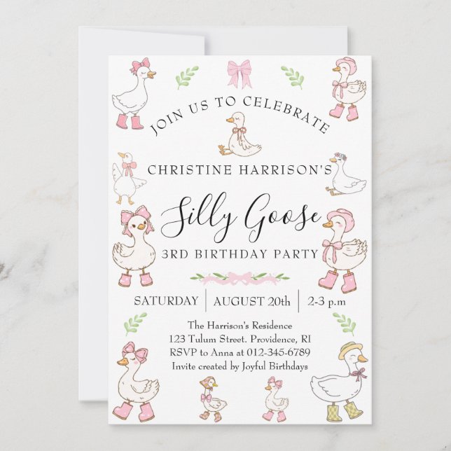 Convite Silly Goose Girl 3rd Birthday (Frente)