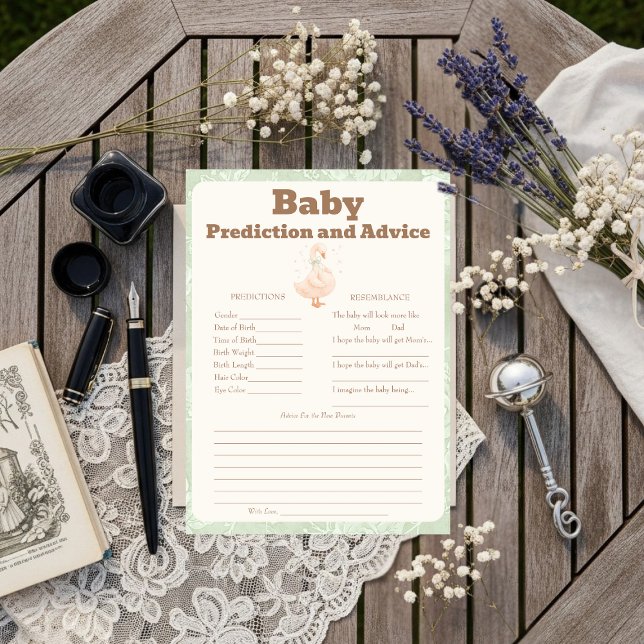 Convite Silly Goose Green Baby Predictions & Advice Card (Silly Goose Green Baby Predictions & Advice Card)