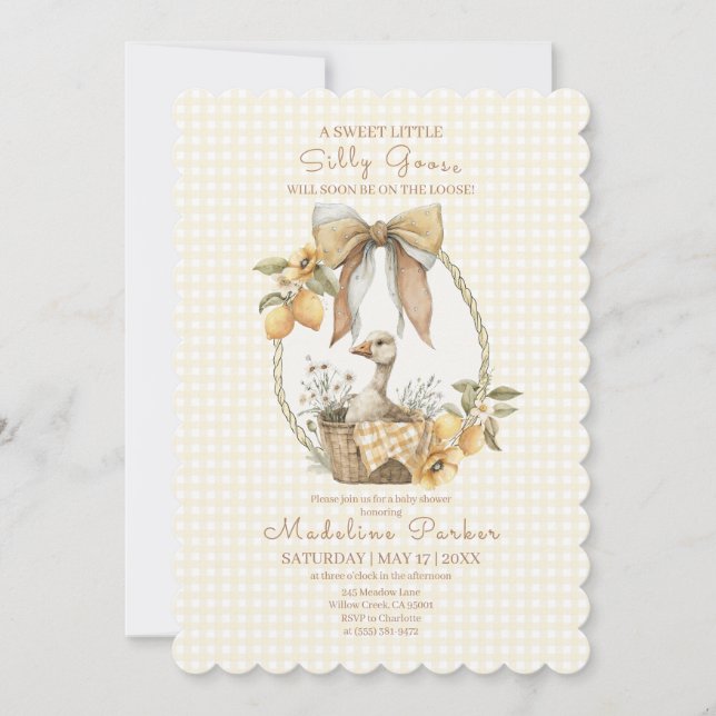 Convite Silly Goose Lemon Watercolor Baby Shower (Frente)