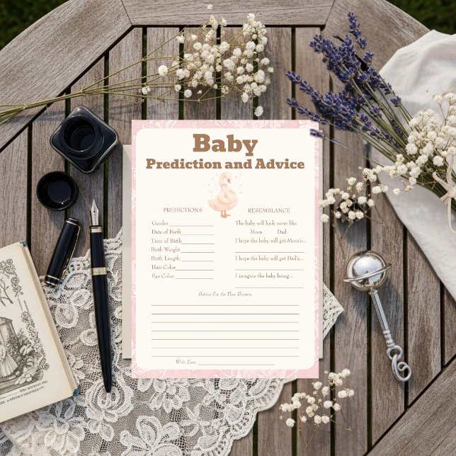 Convite Silly Goose Pink Baby Predictions & Advice Card (Silly Goose Pink Baby Predictions & Advice Card)