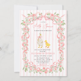 Convite Silly Goose Pink Bow Floral QR Code Baby Shower