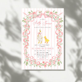 Convite Silly Goose Pink Bow Floral QR Code Baby Shower