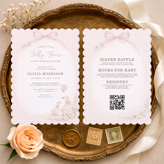 Convite Silly Goose Pink Gingham All in One Baby Shower (Criador carregado)