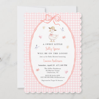 Convite Silly Goose Pink gingham Baby girl Baby shower