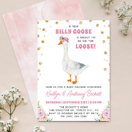 Convite Silly Goose Pink Watercolor Girls Baby Shower