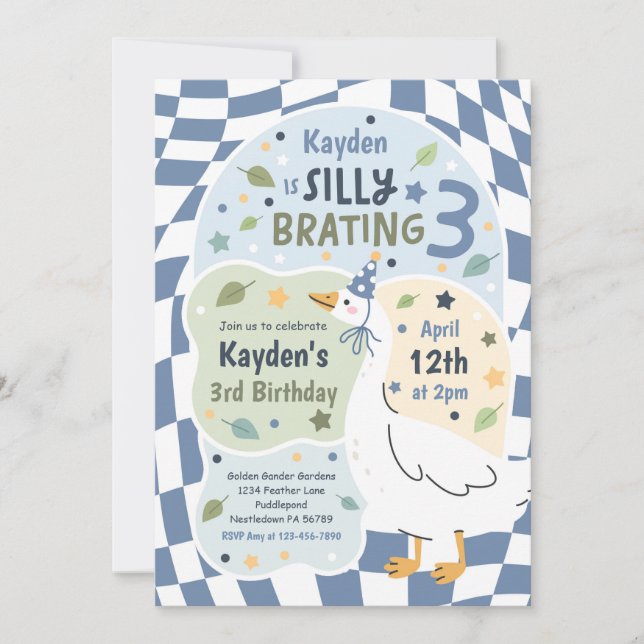 Convite Silly Goose Silly-Brating Three Birthday Party (Frente)