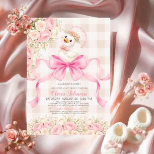 Convite Silly Goose Sweetie Goose Gingham Rosa Chá de Bebê