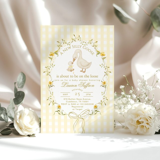 Convite Silly Goose Yellow Gender neutral Bow Baby Shower (Criador carregado)