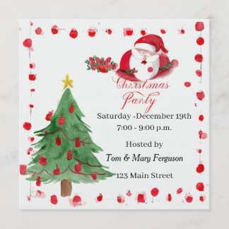Convite Silly Santa Watercolor Christmas Party Invitation