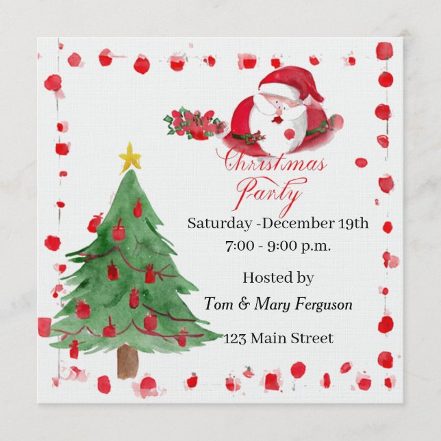 Convite Silly Santa Watercolor Christmas Party Invitation (Frente)