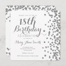 Silver 18º Aniversário Faux Glitter Confetti White