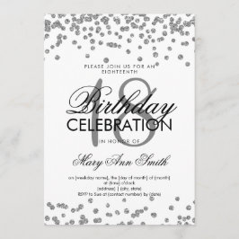 Convite Silver 18º Aniversário Glitter Confetti White