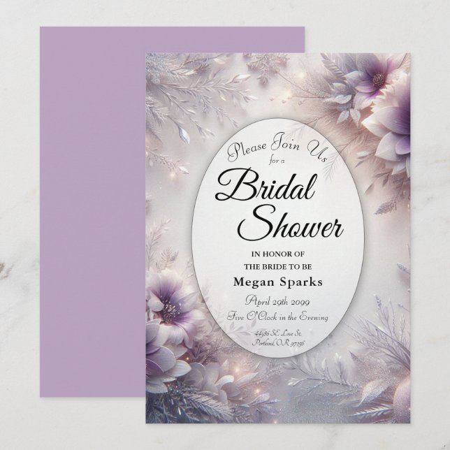 Convite Silver and Soft Amethyst Winter Bridal Shower (Frente/Verso)