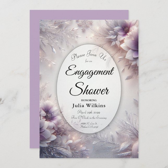 Convite Silver and Soft Amethyst Winter Engagement Shower (Frente/Verso)