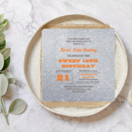 Convite Silver and Topaz Orange Glitter Sweet 16