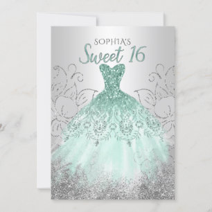 Convite Silver Aqua Sparkle Dress 16 anos