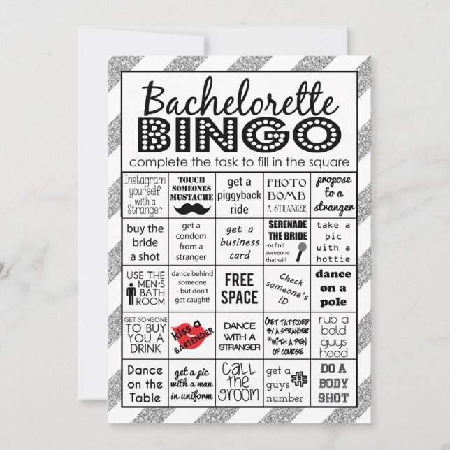 Convite Silver Bachelorette Bingo, Jogo da Festa, Desafio (Frente)