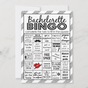 Convite Silver Bachelorette Bingo, Jogo da Festa, Desafio