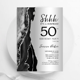Convite Silver Black Agate Surpresa 50º aniversário