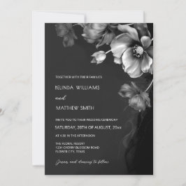 Convite Silver Black And White Flowers Wedding Invitation