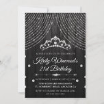 Convite Silver Black Diamond Tiara Birthday<br><div class="desc">Cortina Diamante prateada e tiara com fundo de madeira pretaGráficos pela DigitalCurio no Etsy</div>