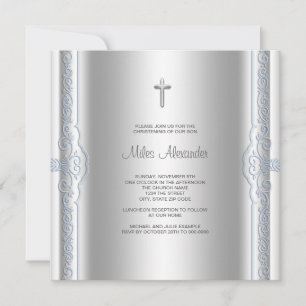Convite Silver Blue Baby Boy Christening