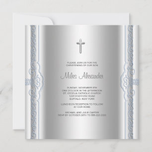 Convite Silver Blue Baby Boy Christening